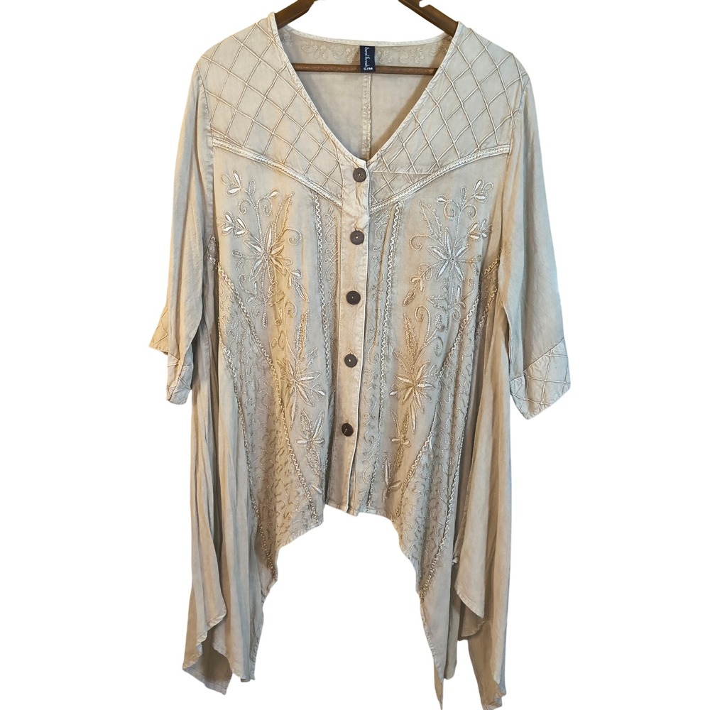 Sacred Threads Boho‎ Embroidered Top Flowy Rayon Cottagecore S/M